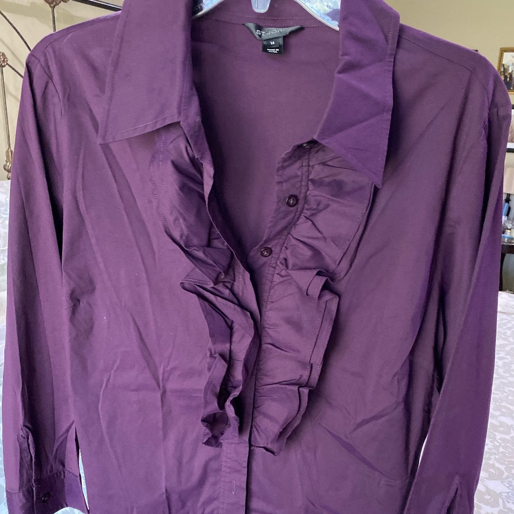 St John Ruffle Front Button Down Top